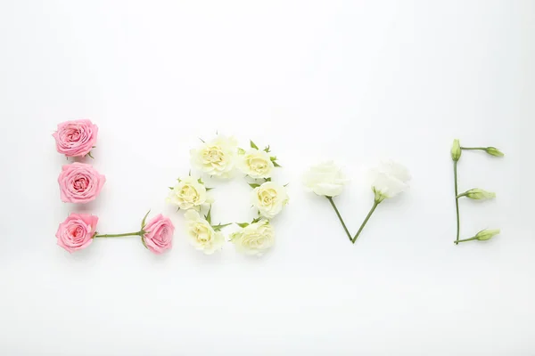 Inscription Love Flowers White Background — Stock Photo, Image