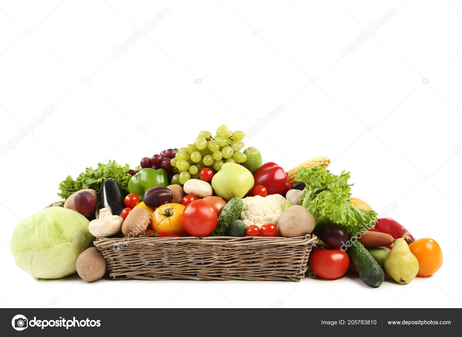 Frutas Legumes Maduros Cesta Fundo Branco — Foto © 5seconds #205783810, image size:1600x1167