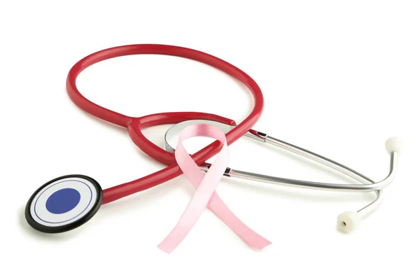 Pink Ribbon Stethoscope Isolated White Background — Stock Photo, Image