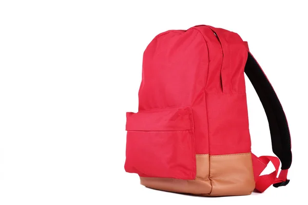 Sac Dos Scolaire Rouge Sur Fond Blanc — Photo