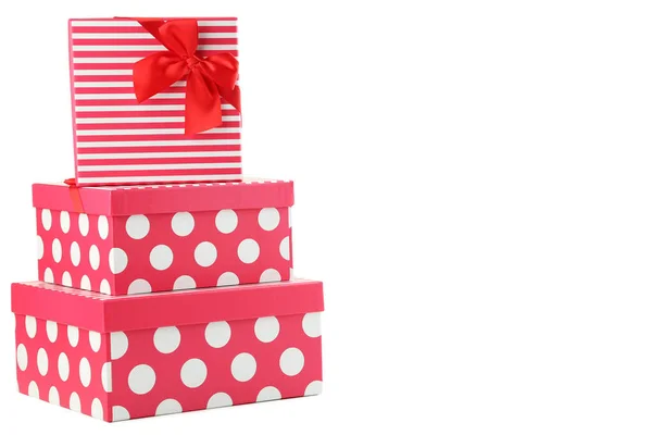 Red Gift Boxes Ribbon Isolated White — Stock Photo, Image
