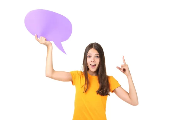 Junges Mädchen Mit Sprechblase Auf Weißem Hintergrund — Stockfoto