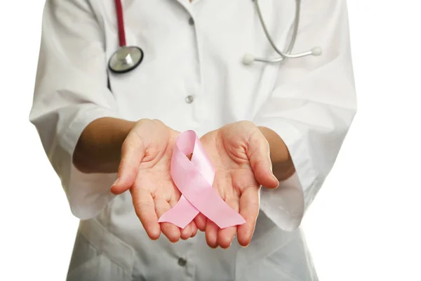 Médico Segurando Fita Rosa Conceito Medicina — Fotografia de Stock