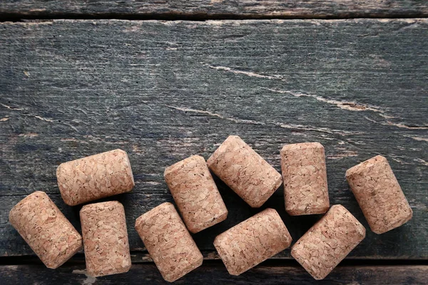 Wijnkurken Grijze Houten Tafel — Stockfoto