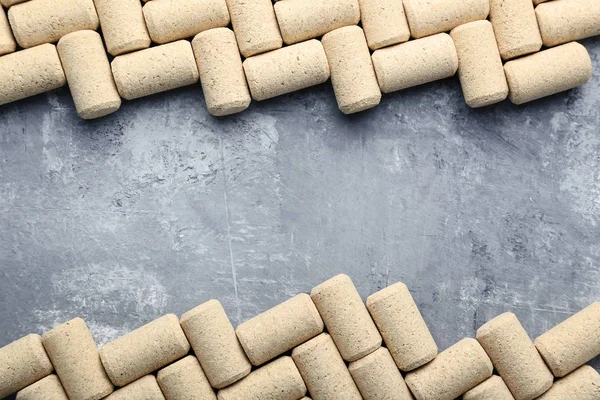 Wine Corks Grey Wooden Table — Stock Photo, Image