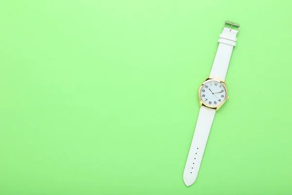 Wrist Watch Green Background Close — Stock Photo, Image