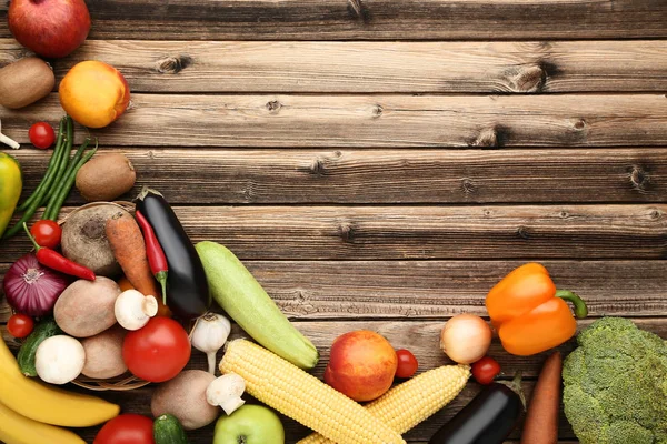 Ripe fruits and vegetables on wooden table — Stock Image Ripe Fruits Vegetables Wooden Table Royalty Free Stock Photos