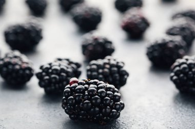 Olgun ve tatlı böğürtlen gri ahşap tablo