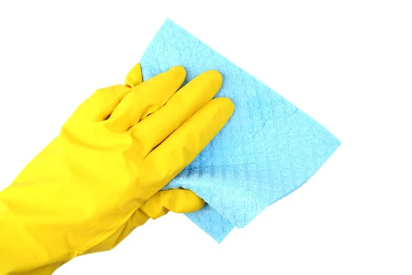 Mão Feminina Segurando Limpeza Limpe Fundo Branco — Fotografia de Stock
