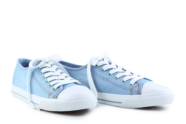 Paar Blauwe Sneakers Geïsoleerd Witte Achtergrond — Stockfoto