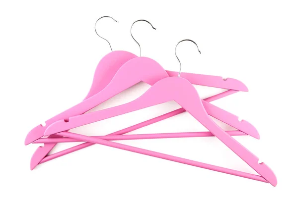 Pink Wooden Hangers Isolated White Background — Stock Photo, Image