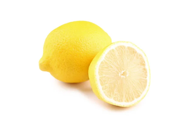 Ripe Whole Halved Lemons White Background — Stock Photo, Image