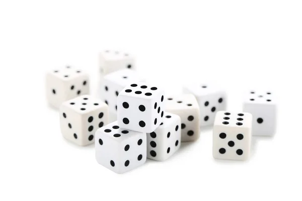 Close White Dices Isolated White Background — Stock Photo, Image