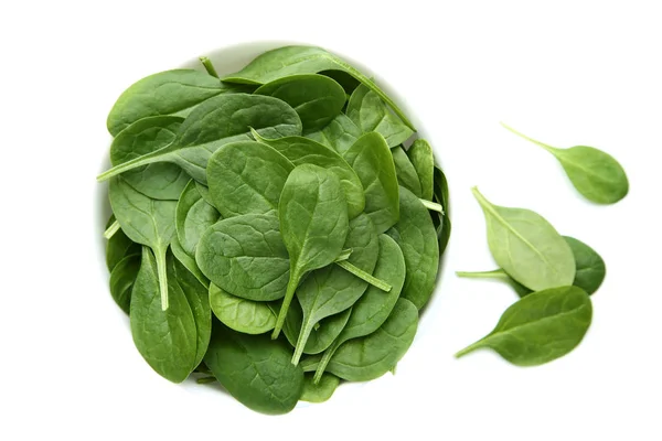 Spinach Leaves Bowl Isolated White Background — Stock Photo, Image