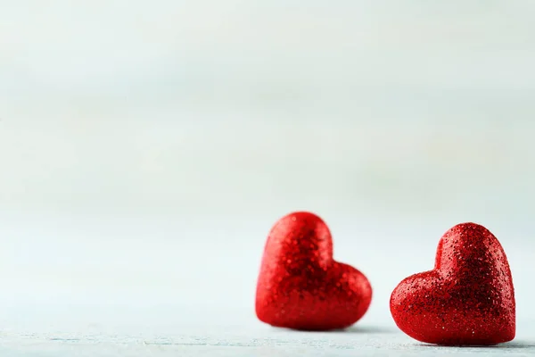 Red Hearts White Wooden Surface — Stock Photo, Image