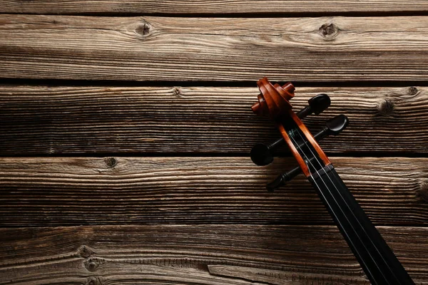 Närbild Violin Huvudet Brunt Träbord — Stockfoto