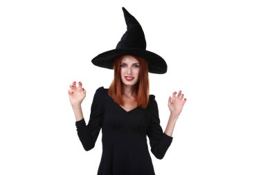 Beyaz arka plan üzerinde izole halloween kılık kadında güzel redhaired