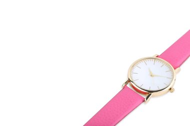 Beyaz arka plan üzerinde pembe kol saati