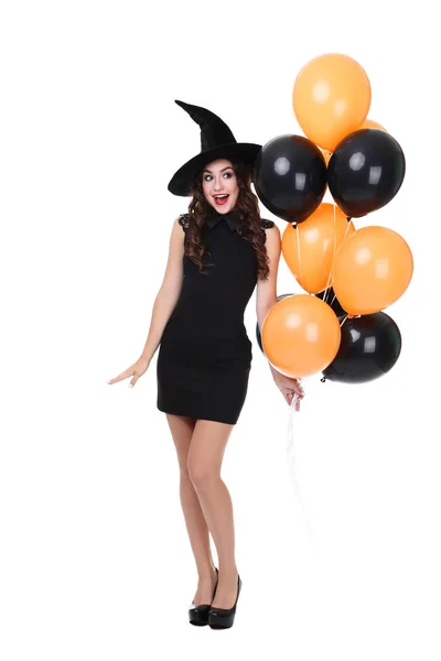 Genç Kadın Beyaz Arka Plan Üzerinde Izole Balonlu Halloween Kılık — Stok fotoğraf