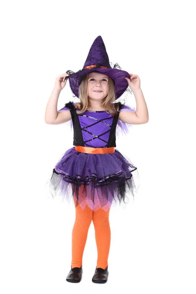 Young Girl Halloween Costume White Background — Stock Photo, Image