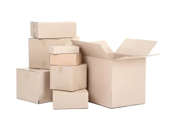 Stacked Cardboard Boxes White Background — Stock Photo, Image