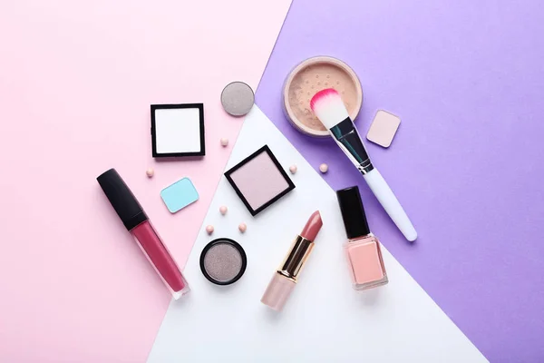 Assortment Makeup Cosmetics Colorful Background — Stock Photo, Image