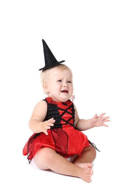 Babymeisje Halloween Costume Witte Achtergrond — Stockfoto