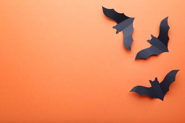 Halloween Paper Bats Orange Background — Stock Photo, Image