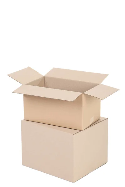 Dos Cajas Cartón Sobre Fondo Blanco — Foto de Stock