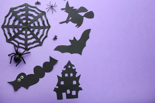 Paper Halloween Decorations Purple Background — Stock Photo, Image