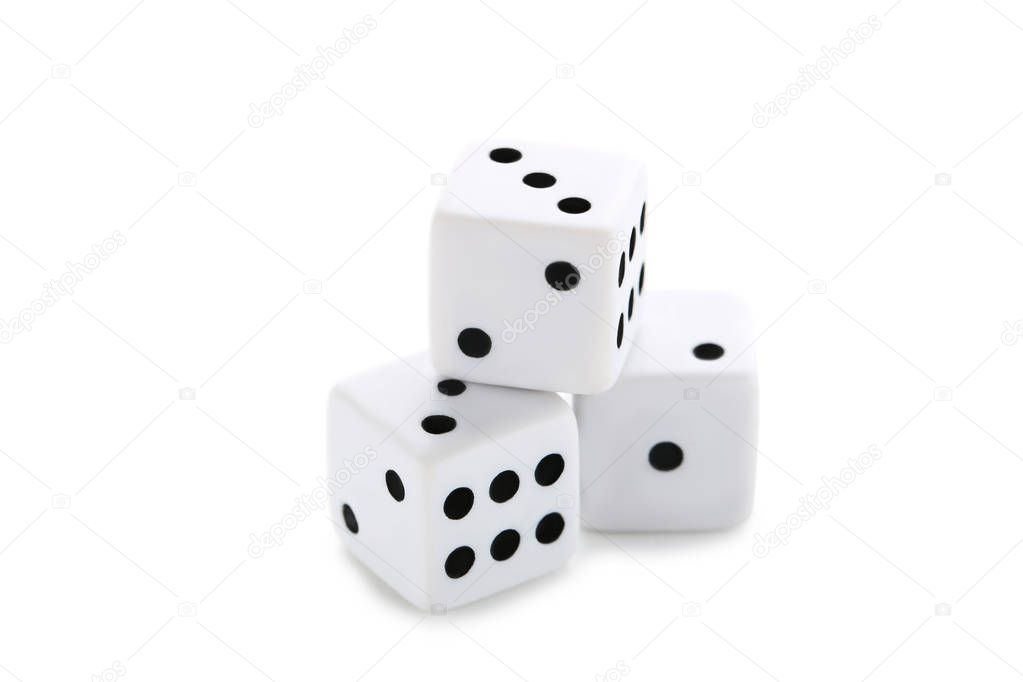 close-up of white dices isolated on white background