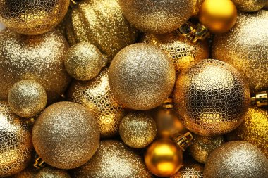 Altın christmas baubles yığın Close-up