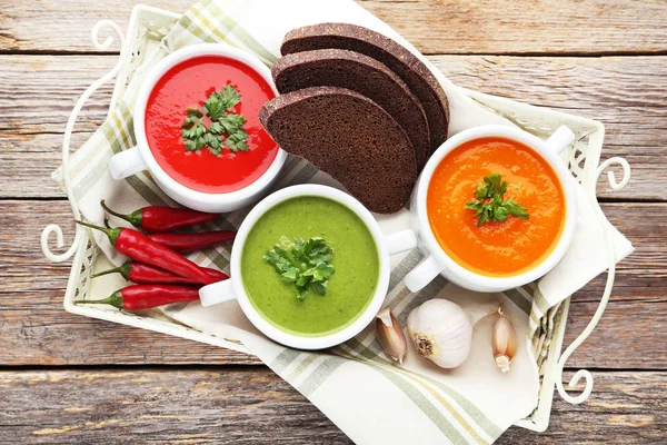 Gemüsecremesuppe Mit Petersilie Auf Grauem Holztisch — Stockfoto