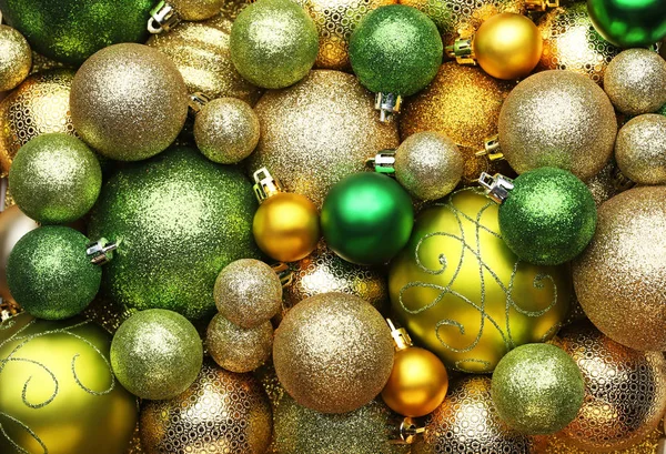 Gouden Groene Kerst Kerstballen Achtergrond — Stockfoto