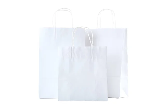 Bolsas Compras Papel Sobre Fondo Blanco — Foto de Stock