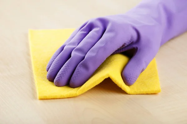 Χέρι Γάντι Καθαρισμού Τραπέζι Κουζίνας — Φωτογραφία Αρχείου