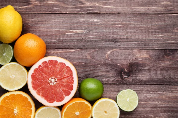 Citrus Fruits Brown Wooden Table — Stock Photo, Image