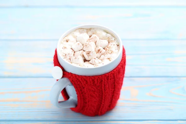 Cappuccino Marshmallows Poháru Dřevěný Stůl — Stock fotografie