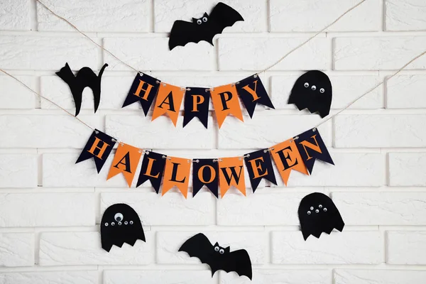 Halloween Decoraties Bakstenen Muur Achtergrond Papier — Stockfoto