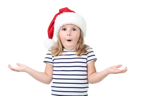 Menina Santa Chapéu Isolado Fundo Branco — Fotografia de Stock