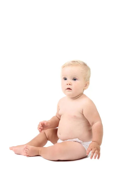 Baby Girl Sitting White Background — Stock Photo, Image