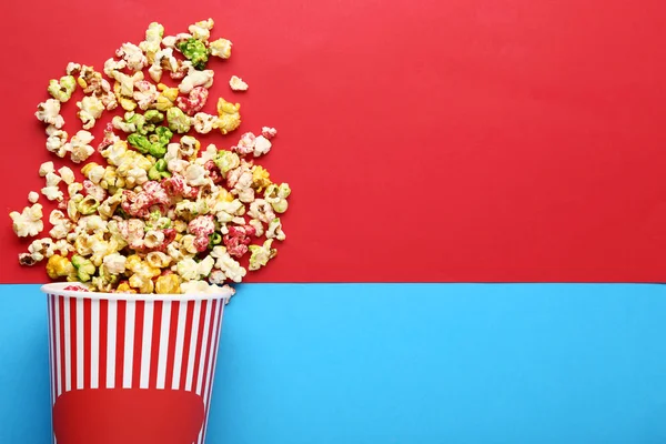 Sweet Popcorn Striped Bucket Colorful Background — Stock Photo, Image