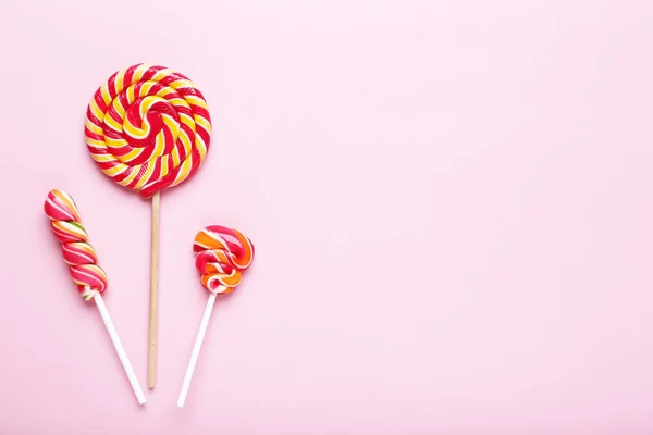 Colorful Lollipops Pink Background — Stock Photo, Image