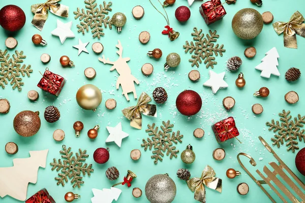 Decorações Natal Coloridas Fundo Hortelã — Fotografia de Stock