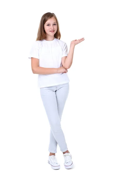 Niedliche Junge Mädchen Auf Weißem Hintergrund — Stockfoto