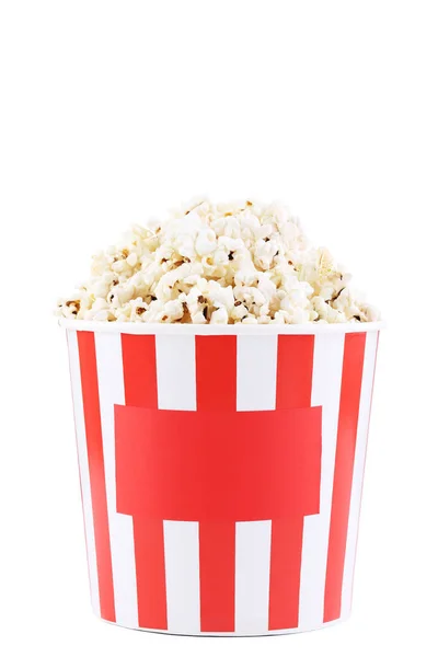 Popcorn Striped Bucket Isolated White Background — Stock Photo, Image