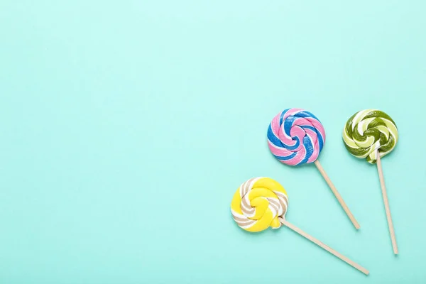 Colorful Lollipops Mint Background — Stock Photo, Image