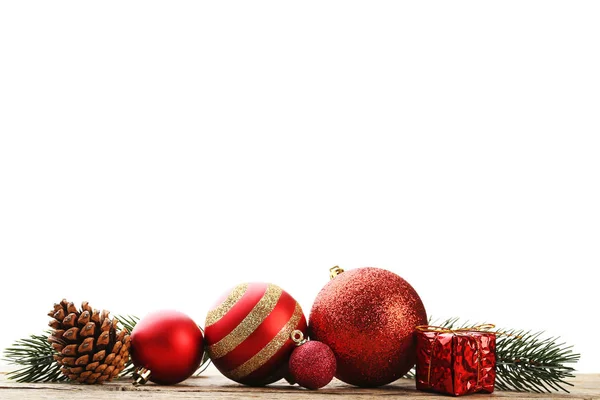 Kerstballen Met Luxe Geschenketui Schuin Uitlopend Houten Tafel — Stockfoto