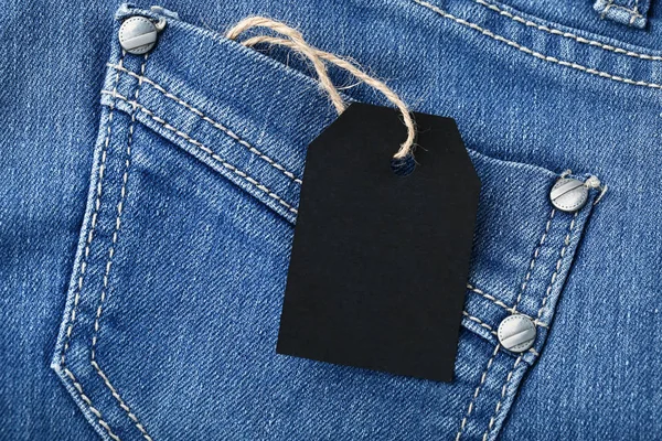 Etiqueta Venta Negro Con Jeans — Foto de Stock