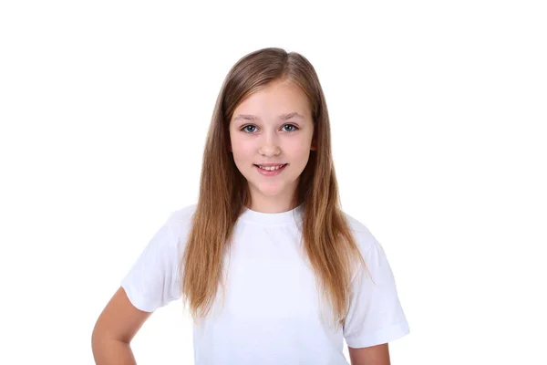 Schattig Jong Meisje Witte Achtergrond — Stockfoto